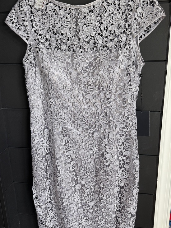Adrianna Papell Dresses & Skirts - Adrianna Papell Silver Floral Lace Midi Dress